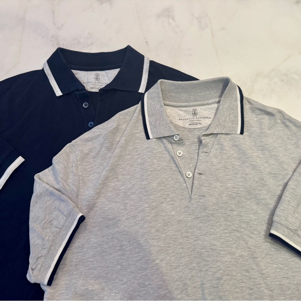 BRUNELLO CUCINELLI Classic Polo Shirt Set - Navy and Gray, Size XL
